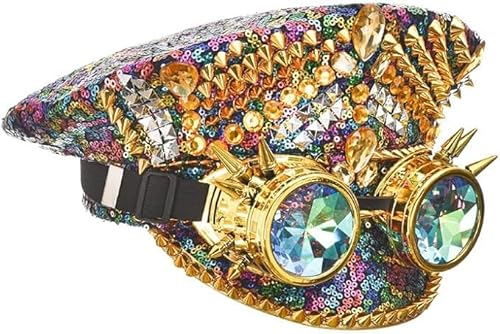 CAMDOM Pailletten Festival Hut Hen Party Hüte Einzigartige Erwachsene Militär Captain Headwear Top Steampunk Cap mit Brille CAMDOM Pailletten Festival Hut Hen Party Hüte Einzigartige Erwachsene Militär Captain Headwear Top Steampunk Cap mit Brille von CAMDOM
