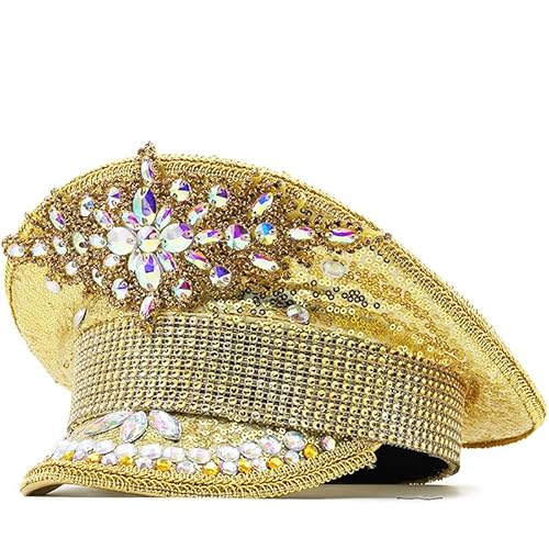 CAMDOM Paillettenhut Militär Kapitän Hüte Steampunk Kopfbedeckung Fancy Kostüm Mütze mit Glitzerdesign für Brennender Mann Festival,Musik,Cosplay und Karneval CAMDOM Paillettenhut Militär Kapitän Hüte Steampunk Kopfbedeckung Fancy Kostüm Mütze mit Glitzerdesign für Brennender Mann Festival,Musik,Cosplay und Karneval von CAMDOM