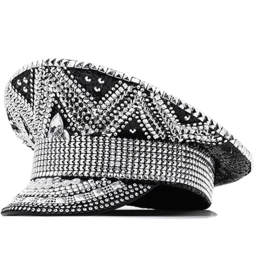 CAMDOM Pailletten Militärhut Brennender Mann Festival Hut Steampunk Kopfbedeckung Vintage Blumenmuster Handgefertigt Kapitänskappe Verziert mit Kristallen für Musik und Themenveranstaltungen CAMDOM Pailletten Militärhut Brennender Mann Festival Hut Steampunk Kopfbedeckung Vintage Blumenmuster Handgefertigt Kapitänskappe Verziert mit Kristallen für Musik und Themenveranstaltungen von CAMDOM