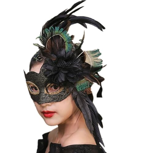 CAMDOM Venezianische Maske für Damen, Maskerade, Make-up, glänzende Masken, Federdekoration, Opern-Kostüm, Zubehör für Partyball von CAMDOM