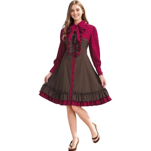 CAMDOM Viktorianisches Kleid für Damen, Retro, Gothic, Maskerade, mittelalterliches Lolita-Kleid, Cosplay-Kostüm, Rot von CAMDOM