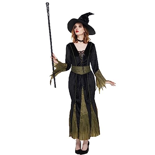CAMDOM Womens Classic Witch Kostüm Set Langarm Kleid und Hut Halloween Dressup Party Fancy Dress Cosplay Outfit… CAMDOM Womens Classic Witch Kostüm Set Langarm Kleid und Hut Halloween Dressup Party Fancy Dress Cosplay Outfit… von CAMDOM