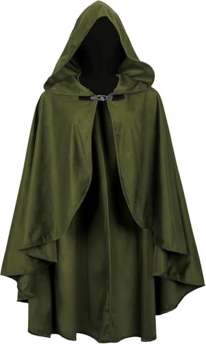 CAMODM Mittelalterlicher Umhang aus Wildleder mit Kapuze für Halloween, Cosplay, Zauberer, Hexe, Umhang Kostüm, Grün , Einheitsgröße von CAMDOM