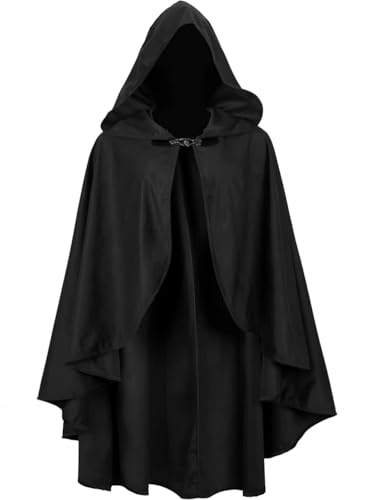 CAMODM Mittelalterlicher Umhang aus Wildleder mit Kapuze für Halloween, Cosplay, Zauberer, Hexe, Umhang Kostüm, Schwarz, Einheitsgröße CAMODM Mittelalterlicher Umhang aus Wildleder mit Kapuze für Halloween, Cosplay, Zauberer, Hexe, Umhang Kostüm, Schwarz, Einheitsgröße von CAMDOM