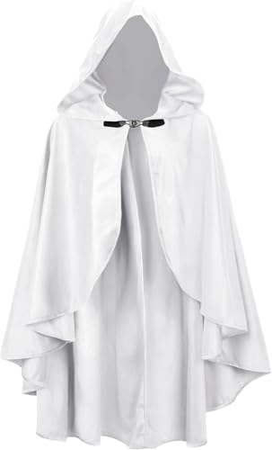 CAMODM Mittelalterlicher Umhang aus Wildleder mit Kapuze für Halloween, Cosplay, Zauberer, Hexe, Umhang Kostüm, Weiss/opulenter Garten, Einheitsgröße von CAMDOM