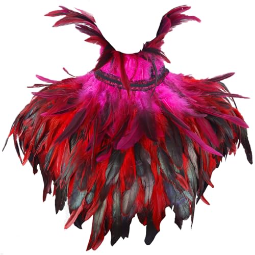 Damen-Umhang mit natürlichen Federn, Spitzenkragen, Kostüm, Halloween, Schwanenflügel, Zubehör, Hexenumhang von CAMDOM