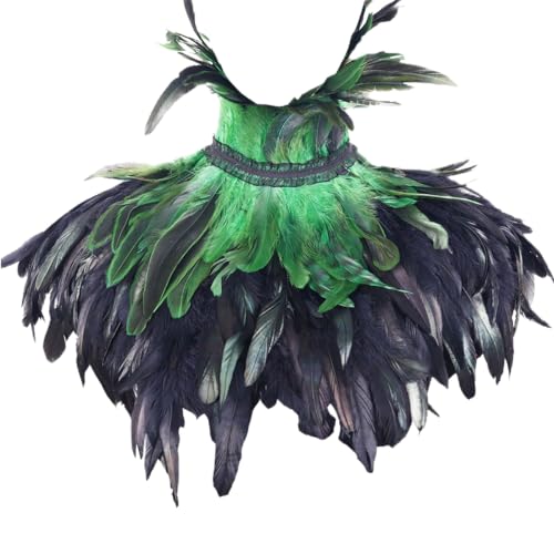 Damen-Umhang mit natürlichen Federn, Spitzenkragen, Kostüm, Halloween, Schwanenflügel, Zubehör, Hexenumhang von CAMDOM