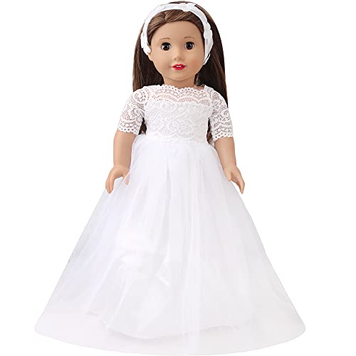DUORUIMI Puppenkleidung Hochzeit langes Kleid weiß mit Spitze für American Girl Puppe 45,7 cm mit Stirnband DUORUIMI Puppenkleidung Hochzeit langes Kleid weiß mit Spitze für American Girl Puppe 45,7 cm mit Stirnband von DUORUIMI