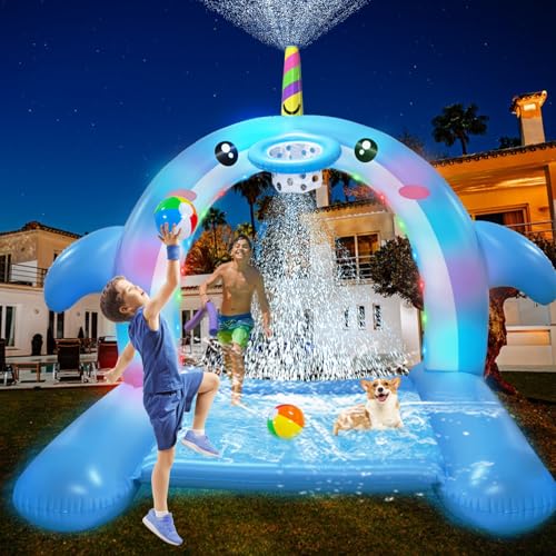 Aufblasbarer Walbogen mit Spritzpad & Ballspiel, riesiger Outdoor-Sprinkler für Kinder – 16 LED-Lichter, wasserdichte Matte für Sommer-Pool-Partys, Geburtstag, Hinterhof-Dekoration Aufblasbarer Walbogen mit Spritzpad & Ballspiel, riesiger Outdoor-Sprinkler für Kinder – 16 LED-Lichter, wasserdichte Matte für Sommer-Pool-Partys, Geburtstag, Hinterhof-Dekoration von CAMIRUS