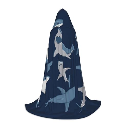 Blauer Cartoon-Hai-Druck, Kapuzenumhang, langer Kapuzenumhang, mittelalterlicher Umhang, Renaissance-Umhang für Halloween-Kostüm Blauer Cartoon-Hai-Druck, Kapuzenumhang, langer Kapuzenumhang, mittelalterlicher Umhang, Renaissance-Umhang für Halloween-Kostüm von CAMUO