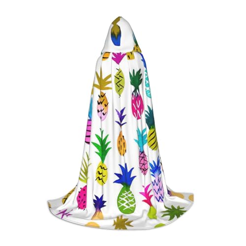 Kapuzenumhang mit Regenbogen-Ananas-Druck, langer Kapuzenumhang, Mittelalterumhang, Renaissance-Umhang für Halloween-Kostüm von CAMUO