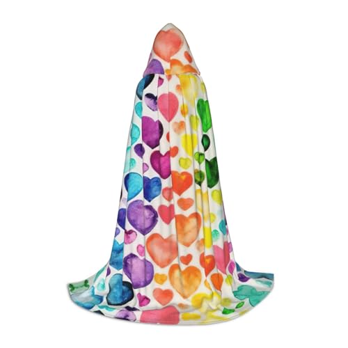 Kapuzenumhang mit Regenbogen-Herzen, langer Kapuzenumhang, Mittelalterumhang, Renaissance-Umhang für Halloween-Kostüm von CAMUO