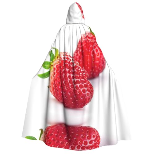 Langer Kapuzenumhang mit Erdbeerdruck, Umhang für Weihnachten, Halloween, Kostüme, Kapuzenumhang, Maskerade Langer Kapuzenumhang mit Erdbeerdruck, Umhang für Weihnachten, Halloween, Kostüme, Kapuzenumhang, Maskerade von CAMUO