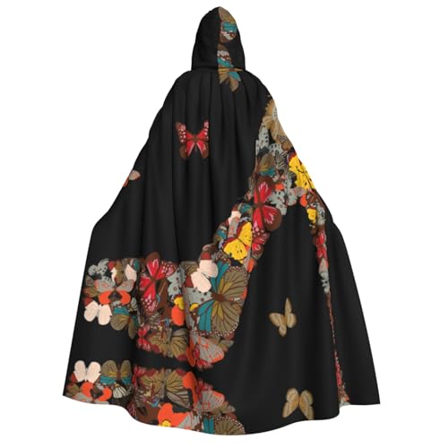 Langer Kapuzenumhang mit Schmetterlingsmotiv, Umhang für Weihnachten, Halloween, Kostüme, Kapuzenumhang, Maskerade von CAMUO