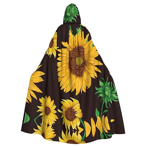 Umhang mit wunderschöner Sonnenblumen-Aufdruck, Mittelalter-Renaissance, Kapuzenumhang, Uni, Cosplay-Kostüm von CAMUO