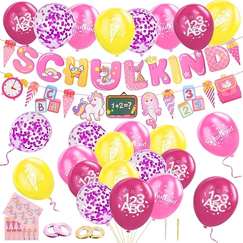 Einschulung Deko,Schulkind Deko Einschulungsdeko Junge Mädchen,Schuleinführung Deko Schulanfang Deko,Schulkind Girlande,Luftballon mit ABC,123 Motiv für Jungen Mädchen,Aufkleber Einschulung,Rosa Einschulung Deko,Schulkind Deko Einschulungsdeko Junge Mädchen,Schuleinführung Deko Schulanfang Deko,Schulkind Girlande,Luftballon mit ABC,123 Motiv für Jungen Mädchen,Aufkleber Einschulung,Rosa von CANCJ