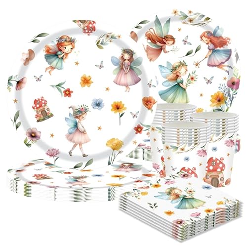 Fee Schmetterling Partygeschirr Set für 10 Gäste –50 Teile Pappteller 9"/7", Tassen, Servietten – Feen Geburtstag Deko Mädchen Schmetterlingsparty Elfen Mottoparty Wald Fee Party Set von CANCJ