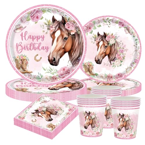 Pferd Partygeschirr Set für 10 Gäste – Pferde Geburtstag Deko Kinder mit Pappteller 9"/7", Tassen, Servietten – Party Einweggeschirr für Mädchen Jungen Partyzubehör Dekoration Kindergeburtstag Pferd Partygeschirr Set für 10 Gäste – Pferde Geburtstag Deko Kinder mit Pappteller 9"/7", Tassen, Servietten – Party Einweggeschirr für Mädchen Jungen Partyzubehör Dekoration Kindergeburtstag von CANCJ