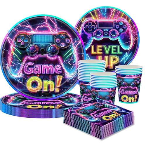 Videospie Partygeschirr Set für 10 Gäste – 10 Teller 9", 10 Teller 7", 10 Tassen, 20 Servietten, Spiel Party Deko Kinder Geburtstag Gamer Mottoparty Jungen Mädchen Videospiel Deko Videospie Partygeschirr Set für 10 Gäste – 10 Teller 9", 10 Teller 7", 10 Tassen, 20 Servietten, Spiel Party Deko Kinder Geburtstag Gamer Mottoparty Jungen Mädchen Videospiel Deko von CANCJ