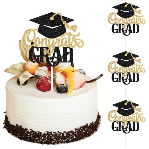 3 Stück "Congrats Grad Graduation Cake Topper 2025", Klasse 2025 Cake Topper Abschlussdekorationen schwarzer Glitzer, College-Abschlusskuchendekorationen, Abschlussparty-Dekorationen 3 Stück "Congrats Grad Graduation Cake Topper 2025", Klasse 2025 Cake Topper Abschlussdekorationen schwarzer Glitzer, College-Abschlusskuchendekorationen, Abschlussparty-Dekorationen von CANIPHA