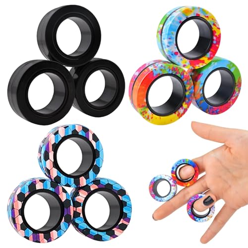 9 Stücke Magnetische Ringe Fidget Toys Set, Anti-Stress ADHS Spielzeug & Magische Fingerring Geschenk für Erwachsene, Kinder, Jugendliche (ab 8 Jahre) - Sinnesspielzeug gegen Angst von CANRNYACBZ
