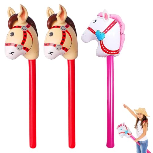 CANRNYACBZ 3 Stück steckenpferd Aufblasbares Stabpferd Kinder Pferdekopfstäbe Steckenpferde Dekoration Pferdespielzeug für Kinder Cowboy Thematische Western Pferd Party Geschenk-Requisiten von CANRNYACBZ