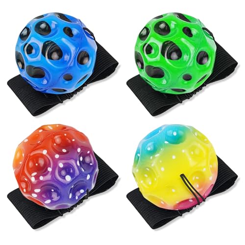 CANRNYACBZ 4 Stück Jump Ball Spaceballs Mondball mit Schnur Super High Bouncing Lightweight Springen Ball Bubble Ball(Rot/Gelb/Blau/Grün) Handgelenk Ball Sport Springball für Kinder Erwachsene von CANRNYACBZ