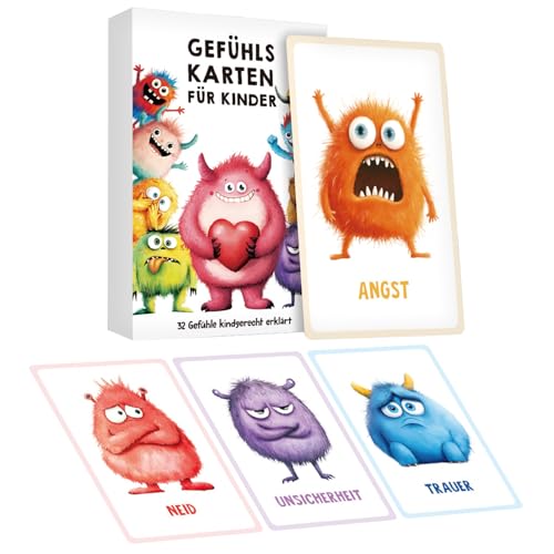 Gefühlskarten für Kinder, 32 Emotionsmonster mit Erklärungstexten, Gefühlsmonster Karten Set für Familie, Kindergarten & Grundschule zur Selbstregulation und für EIN gutes Gefühl von CANRNYACBZ