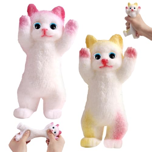 Squishy Katze Süßes Squishy Cat Stressball Lustiges Antistress Spielzeug Cartoon Katzen Quetschspielzeug Tragbares Weiche Mochi Katzen-Squishies für Kinder und Erwachsene zum Stressabbau（Rosa & Gelb） von CANRNYACBZ