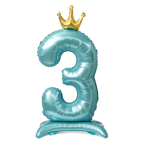 CAPASTEC Balloons Blue Balloon Standing Number Balloon 3 Birthday Decoration Foil Helium for Birthday Party Anniversary Party von CAPASTEC