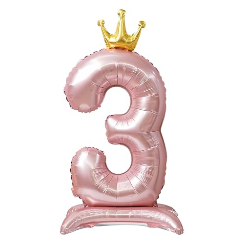CAPASTEC Balloons Pink Balloon Standing Number Balloon 3 Birthday Decoration Foil Helium for Birthday Party Anniversary Party von CAPASTEC