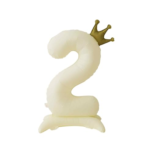 CAPASTEC Creme-Gelbe Ballone 42 Zoll Nummer 2 Folien Stehende Krone Zahlen Ballone Für Geburtstagsfeier Deko Jubiläumsfeier von CAPASTEC