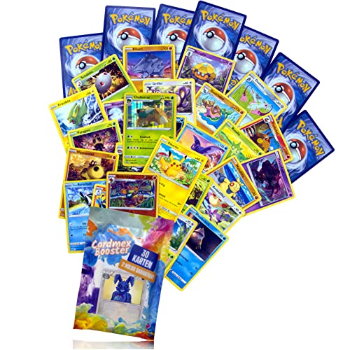 CARDMEX Pokemon Karten Deutsch Original 30 Verschiedene 2 Glitzernde Pokémon Sammelkarten wie Reverse Holo oder Holo garantiert - jedes Pack ist Anders von CARDMEX
