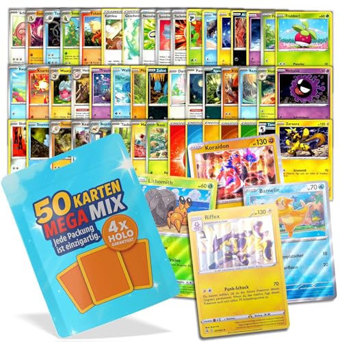 Cardmex Sammelkarten Set Mega Mix – 50 unterschiedliche Monster- & Trainer-Karten (DE) aus verschiedenen Editionen – inkl. 4 garantierte Holo/Reverse Holo-Karten von CARDMEX