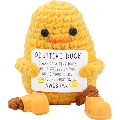 CAREOR Positive Ente, Mini-gestrickt, niedlich, langbeinig, positive Ente Häkeltiere, emotionale Unterstützung, inspirierend, motivierend, ermutigend, Geschenk, Party-Dekoration von CAREOR