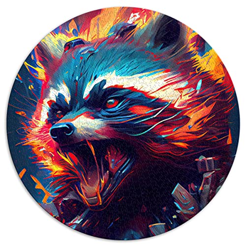 1000 Teile Puzzle Der freche Waschbär Runde Puzzles, für Erwachsene und Kinder Kartonpuzzles Familiendekoration (Größe 67,5 x 67,5 cm) von CARGIS