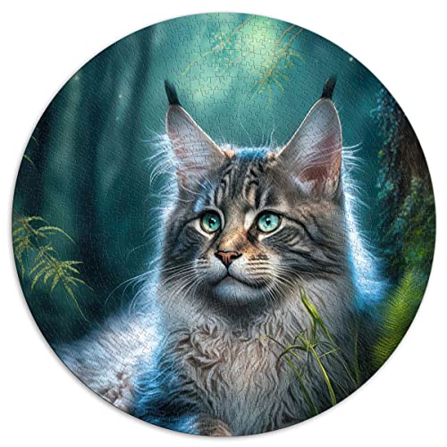 1000 Teile Puzzle Entzückende Maine Coon Katze Puzzle Kinder Rundpuzzle für Kinder für Erwachsene und Kinder, Papppuzzles Familienspaß Puzzles (Größe 67,5 x 67,5 cm) von CARGIS
