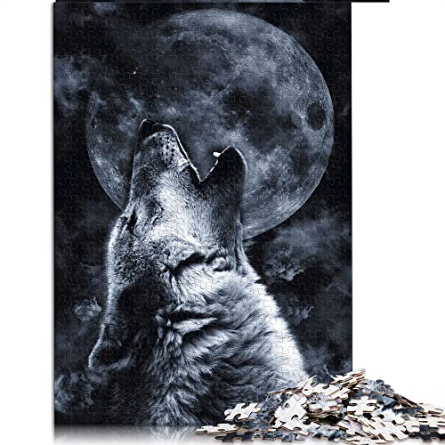 500 Teile Puzzle Spiel Wolf Mond Puzzle Holzpuzzle Familie Dekoration (Größe 38x52cm) von CARGIS