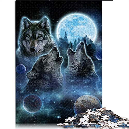 1000 Teile Puzzle für Erwachsene DREI Wölfe und Vollmond Puzzles für Holzpuzzle Spielzeug Intellektuelles Spiel (Größe 50x75cm) von CARGIS