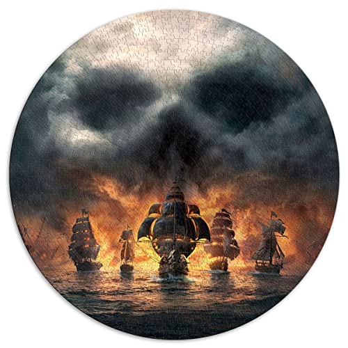 1000-Teile-Puzzles Totenköpfe und Knochen Piraten-Rundpuzzle für Erwachsene und Kinder Kartonpuzzles Einzigartige Puzzleteile Lernspaßspiele Spielzeug (Größe 67,5 x 67,5 cm) von Toolo