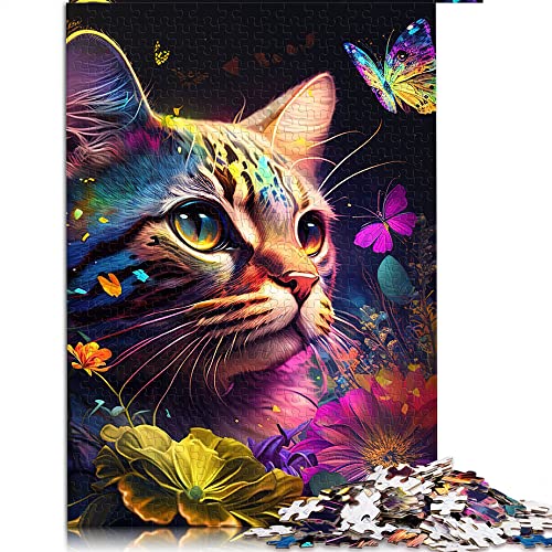 1000 Teile Puzzles für Erwachsene Katze und Blume Neonpuzzle für Erwachsene Holzpuzzle Gutes Geschenk für Erwachsene Kinder (Größe 50x75cm) von CARGIS