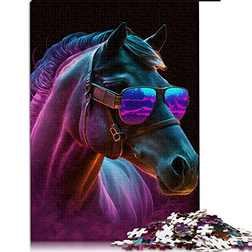 1000-teiliges Puzzle Neon Nights Horse Puzzle Kartonpuzzles Lernspiele für Erwachsene und Kinder (Größe 26x38cm) von CARGIS