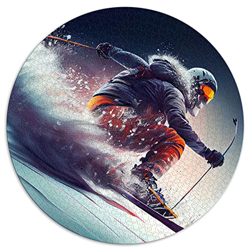 1000-teiliges Puzzle Ski Vintage Skifahren Rundpuzzle für Erwachsene und Kinder Kartonpuzzles Freunde und Familie (Größe 67,5 x 67,5 cm) von CARGIS