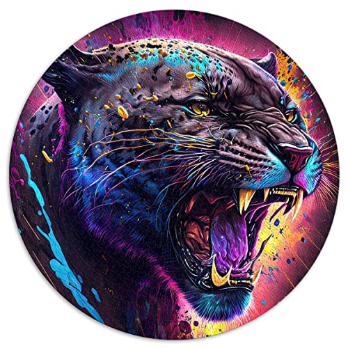 1000-teiliges Puzzle The Excited Panther, runde Puzzles für Erwachsene und Kinder, Papppuzzles, lustige Puzzlespiele (Größe 67,5 x 67,5 cm) von CARGIS