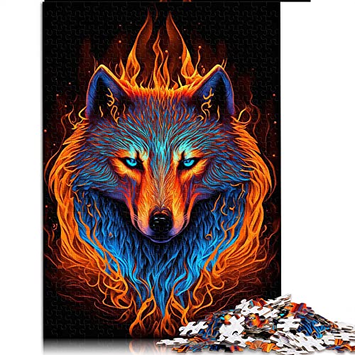 1000-teiliges Puzzle Wolf Fire Waterc Puzzle für Erwachsene Holzpuzzle Dekomprimierendes intellektuelles Lernspielzeug (Größe 38 x 52 cm) von CARGIS