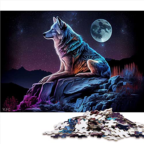 1000-teiliges Puzzle Wolf und Mond Puzzles Papppuzzles Denksportaufgaben für Erwachsene (Größe 26 x 38 cm) von CARGIS