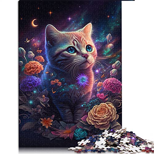 1000-teiliges Puzzle für Erwachsene, Katze und Blume, Neonpuzzle für Erwachsene, Holzpuzzle, tolles Geschenk für Erwachsene (Größe 50 x 75 cm). von CARGIS