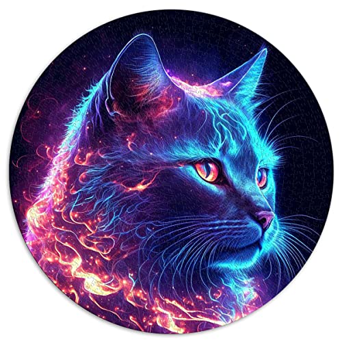 1000-teiliges Puzzle für Erwachsene, Neon-Katze, runde Puzzles, für Erwachsene und Kinder, Kartonpuzzles, Lernspiel, Herausforderung, Spielzeug (Größe 67,5 x 67,5 cm) von CARGIS