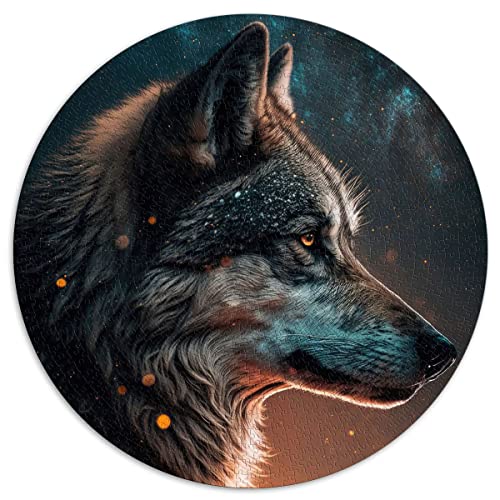 Puzzle - 1000 Teile EIN Wolf im Sternenhimmel Kreative runde Puzzles für Erwachsene und Kinder Papppuzzles Herausforderndes Spiel (Größe 67,5 x 67,5 cm) von CARGIS