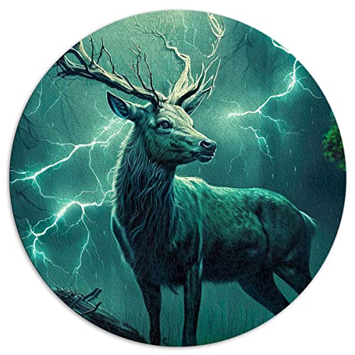 Puzzle für Erwachsene 1000 Teile Verzauberter Hirsch im Sturm Kreative runde Puzzles für Erwachsene & Kinder Papppuzzles für Familienspaß & Spieleabend (Größe 67,5 x 67,5 cm) von CARGIS